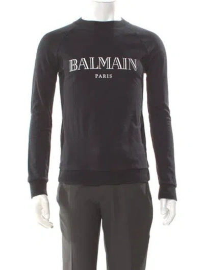 Pre-owned Balmain Graphic Print Crew Neck Sweatshirt In Gray