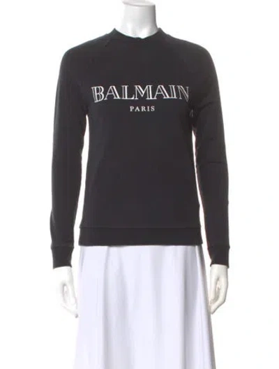 Pre-owned Balmain Graphic Print Crew Neck Sweatshirt In Gray