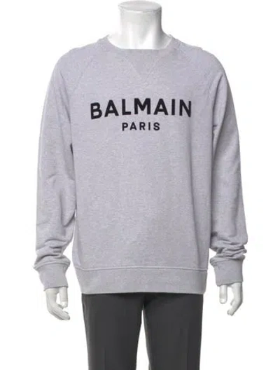 Pre-owned Balmain Graphic Print Crew Neck Sweatshirt In Gray