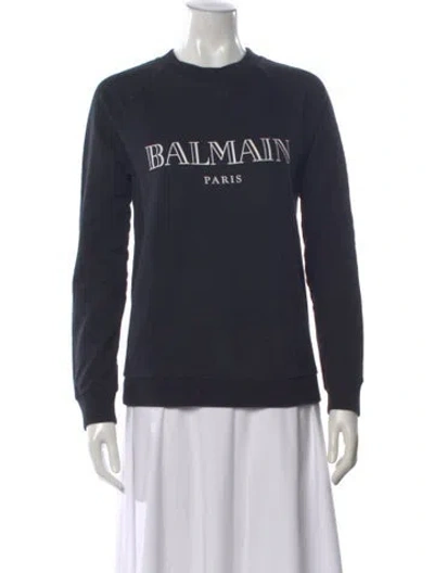 Pre-owned Balmain Graphic Print Crew Neck Sweatshirt In Gray