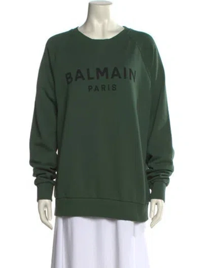 Pre-owned Balmain Graphic Print Crew Neck Sweatshirt In Green
