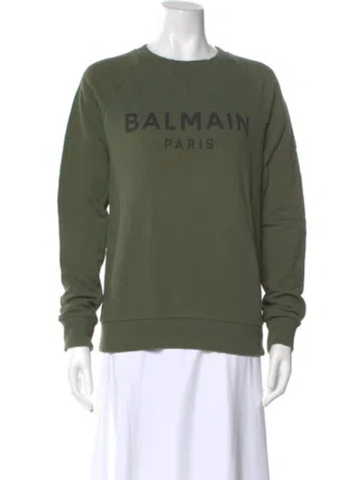 Pre-owned Balmain Graphic Print Crew Neck Sweatshirt In Green