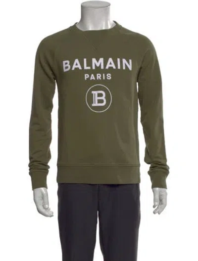 Pre-owned Balmain Graphic Print Crew Neck Sweatshirt In Green