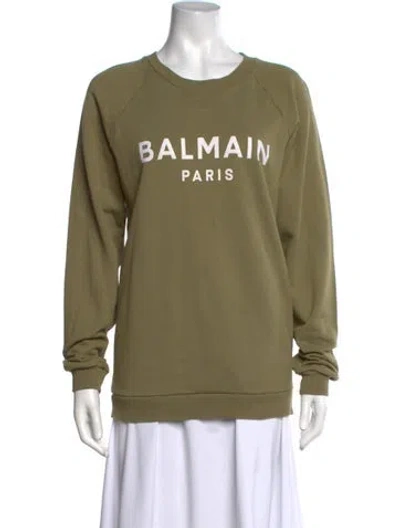 Pre-owned Balmain Graphic Print Crew Neck Sweatshirt In Green