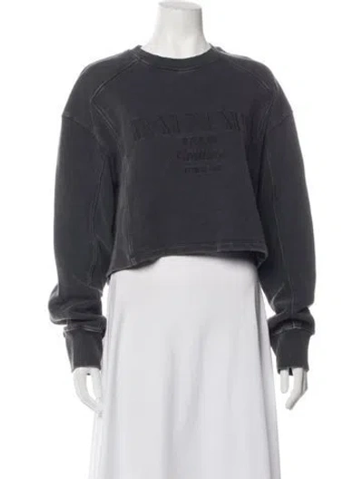 Pre-owned Balmain Graphic Print Crew Neck Sweatshirt In Grey