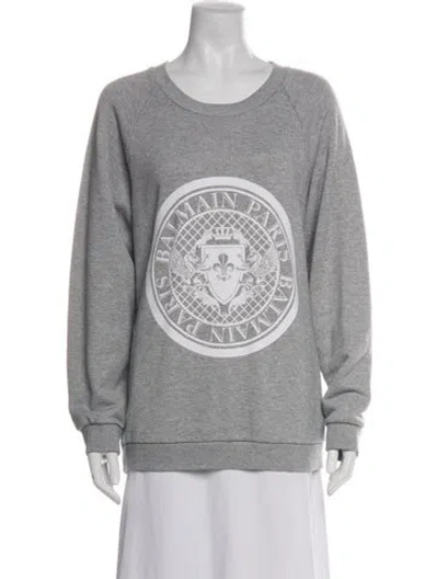 Pre-owned Balmain Graphic Print Crew Neck Sweatshirt In Grey