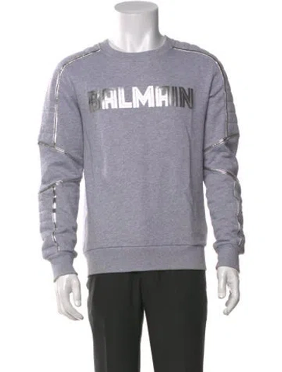 Pre-owned Balmain Graphic Print Crew Neck Sweatshirt In Grey/metallic