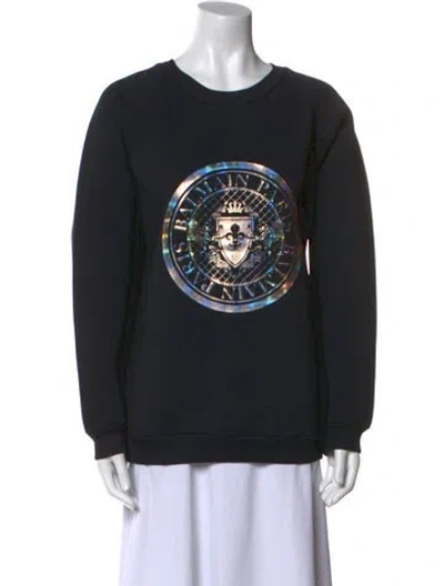 Pre-owned Balmain Graphic Print Crew Neck Sweatshirt In Multi