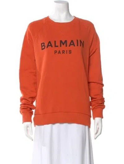 Pre-owned Balmain Graphic Print Crew Neck Sweatshirt In Orange