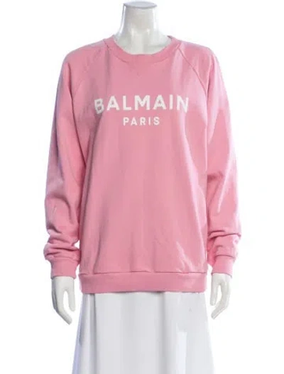 Pre-owned Balmain Graphic Print Crew Neck Sweatshirt In Pink
