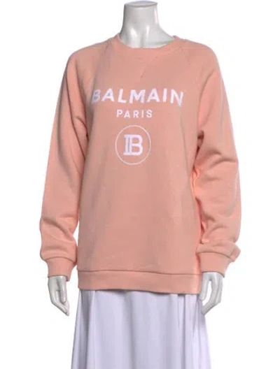 Pre-owned Balmain Graphic Print Crew Neck Sweatshirt In Pink