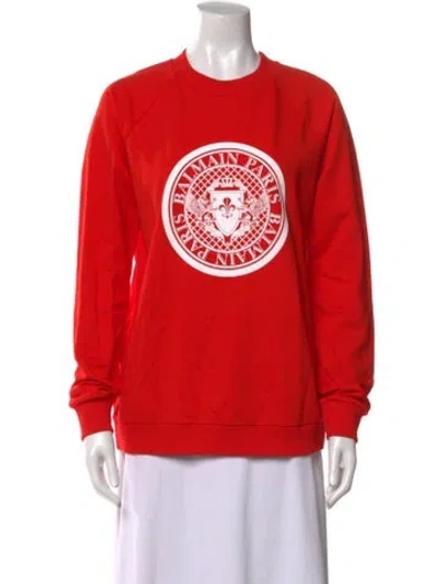 Pre-owned Balmain Graphic Print Crew Neck Sweatshirt In Red