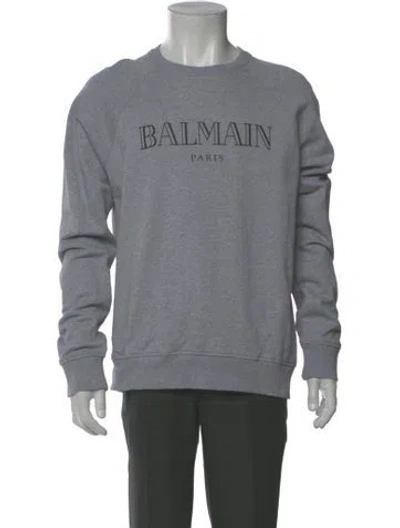 Pre-owned Balmain Graphic Print Crew Neck Sweatshirt W/ Tags In Gray