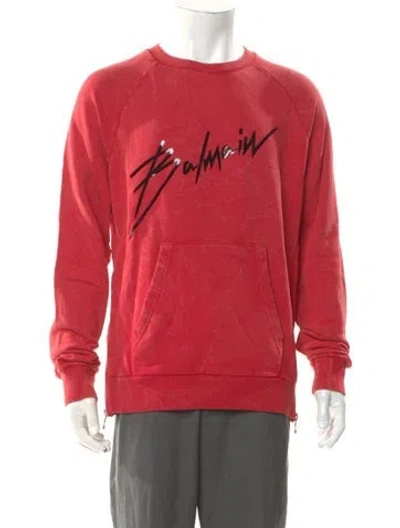 Pre-owned Balmain Graphic Print Crew Neck Sweatshirt W/ Tags In Red