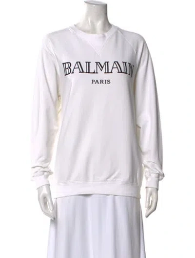Pre-owned Balmain Graphic Print Crew Neck Sweatshirt In White