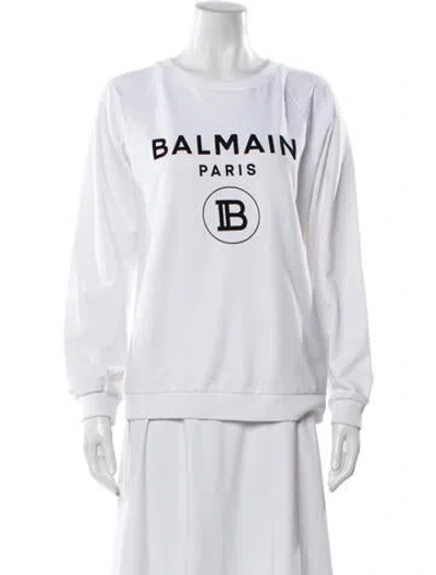 Pre-owned Balmain Graphic Print Crew Neck Sweatshirt In White