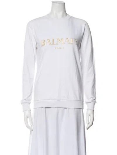 Pre-owned Balmain Graphic Print Crew Neck Sweatshirt In White