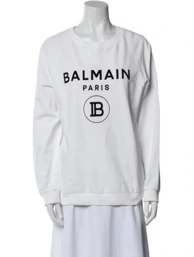 Pre-owned Balmain Graphic Print Crew Neck Sweatshirt In White