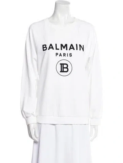 Pre-owned Balmain Graphic Print Crew Neck Sweatshirt In White