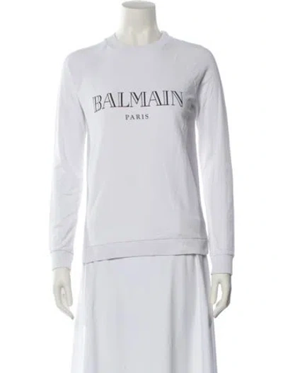 Pre-owned Balmain Graphic Print Crew Neck Sweatshirt In White
