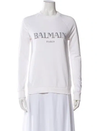 Pre-owned Balmain Graphic Print Crew Neck Sweatshirt In White