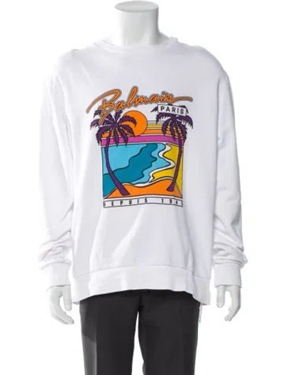 Pre-owned Balmain Graphic Print Crew Neck Sweatshirt In White