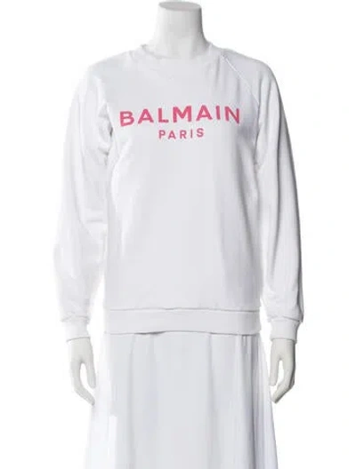 Pre-owned Balmain Graphic Print Crew Neck Sweatshirt In White
