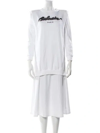 Pre-owned Balmain Graphic Print Crew Neck Sweatshirt In White