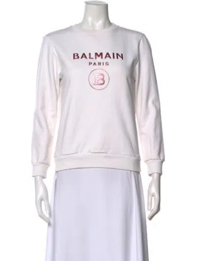 Pre-owned Balmain Graphic Print Crew Neck Sweatshirt In White