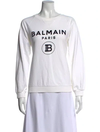 Pre-owned Balmain Graphic Print Crew Neck Sweatshirt In White