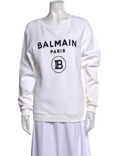Pre-owned Balmain Graphic Print Crew Neck Sweatshirt In White