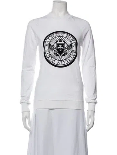 Pre-owned Balmain Graphic Print Crew Neck Sweatshirt In White