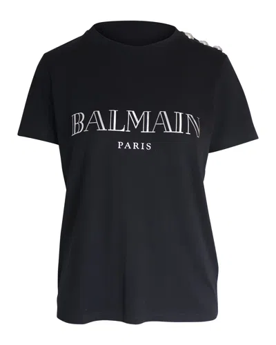 Balmain Graphic Print Crew Neck T-shirt In Black Cotton