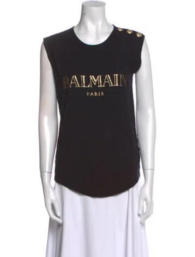 Pre-owned Balmain Graphic Print Crew Neck Top In Black