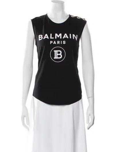 Pre-owned Balmain Graphic Print Crew Neck Top In Black
