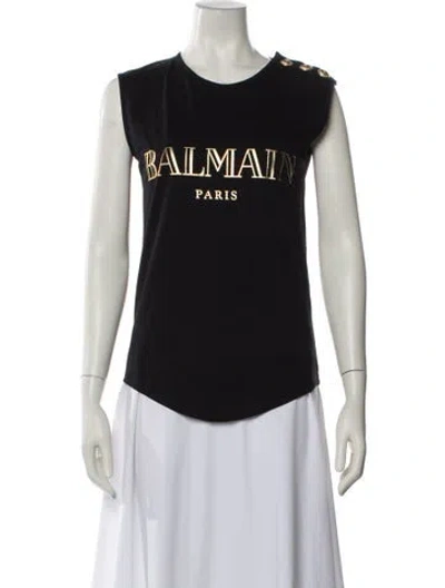 Pre-owned Balmain Graphic Print Crew Neck Top In Black