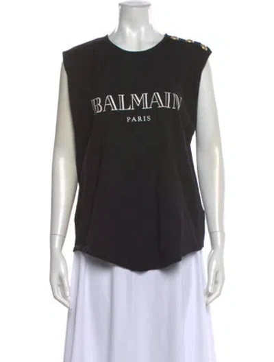 Pre-owned Balmain Graphic Print Crew Neck Top In Black