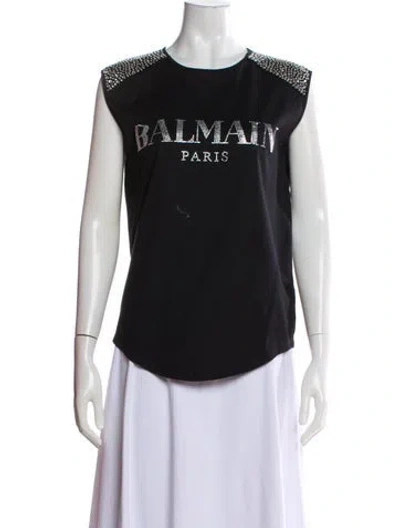 Pre-owned Balmain Graphic Print Crew Neck Top In Black