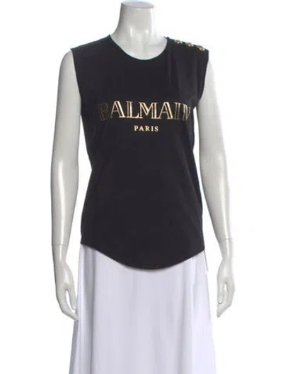 Pre-owned Balmain Graphic Print Crew Neck Top In Black