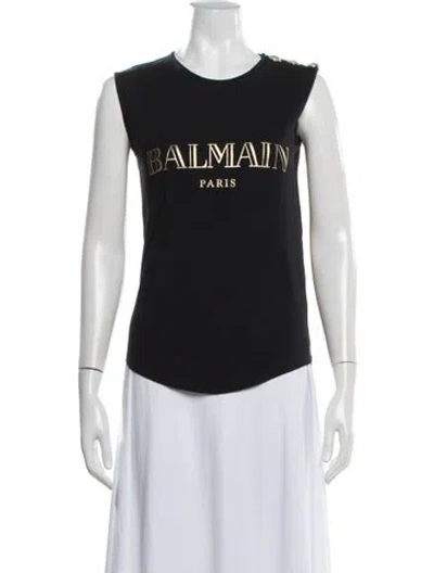 Pre-owned Balmain Graphic Print Crew Neck Top In Black