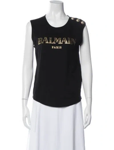 Pre-owned Balmain Graphic Print Crew Neck Top In Black