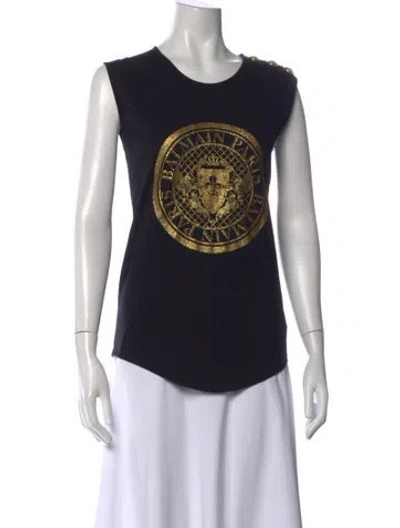 Pre-owned Balmain Graphic Print Crew Neck Top In Black