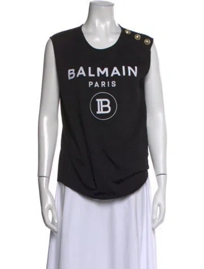 Pre-owned Balmain Graphic Print Crew Neck Top In Black