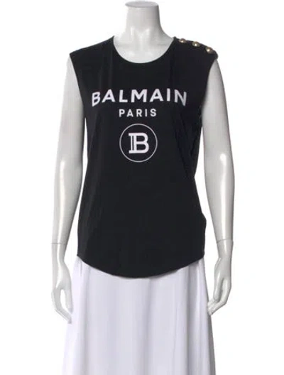 Pre-owned Balmain Graphic Print Crew Neck Top In Black