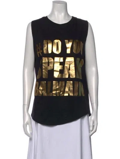 Pre-owned Balmain Graphic Print Crew Neck Top In Black