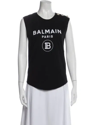 Pre-owned Balmain Graphic Print Crew Neck Top In Black