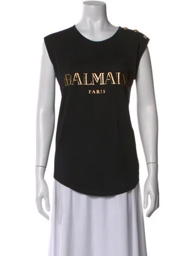 Pre-owned Balmain Graphic Print Crew Neck Top In Black