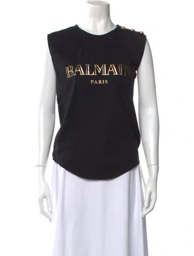 Pre-owned Balmain Graphic Print Crew Neck Top In Black