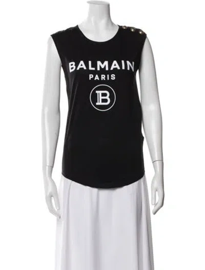 Pre-owned Balmain Graphic Print Crew Neck Top In Black