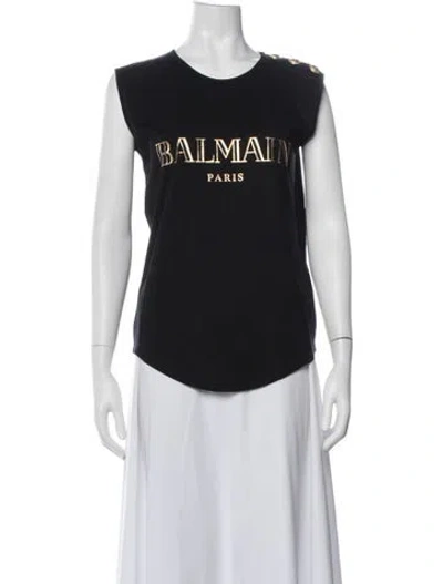 Pre-owned Balmain Graphic Print Crew Neck Top In Black